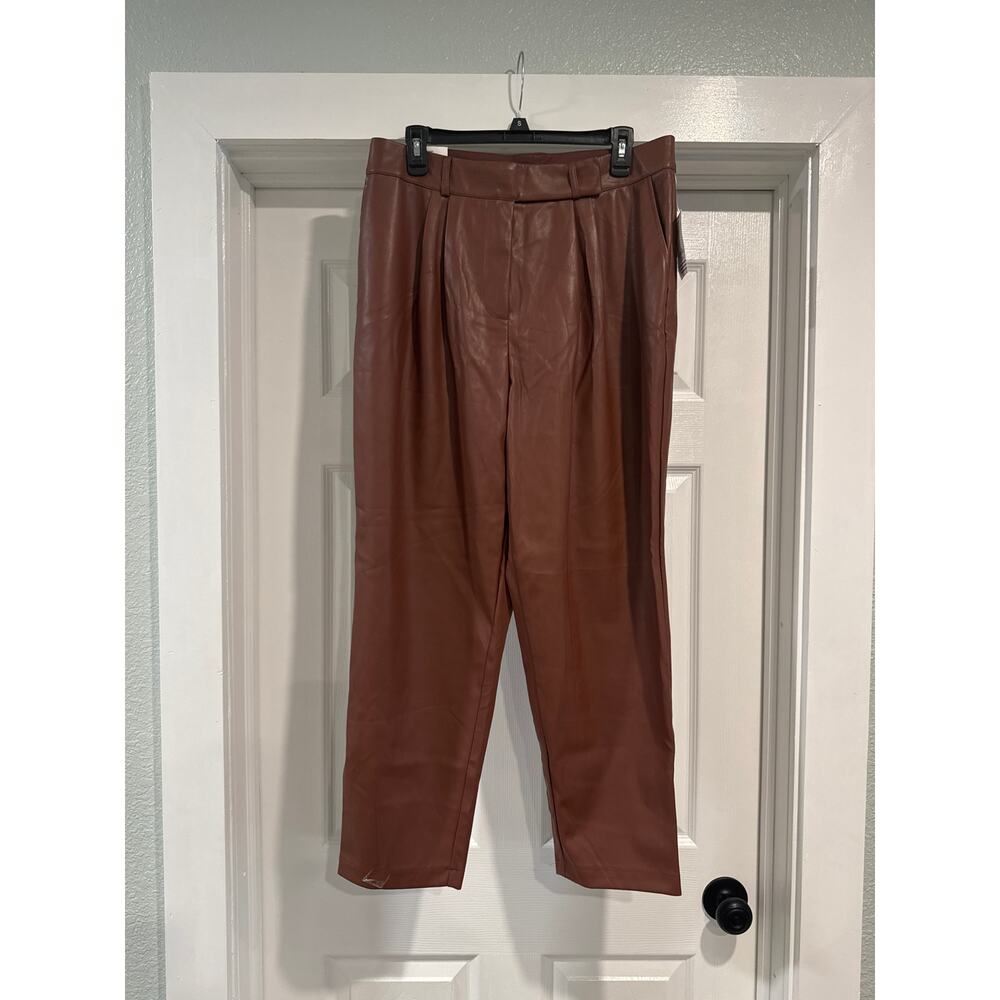 Ophelia Roe High Rise Straight Leg Faux Leather Brown Pants Women's Size 14